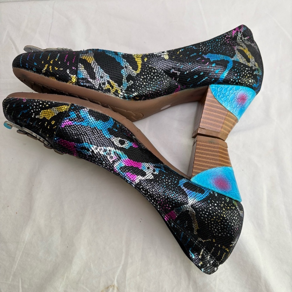 SOCOFY Leather Metallic Floral Applique Snakeskin Pump Heels Artsy 41 (10-10.5) - Picture 8 of 16
